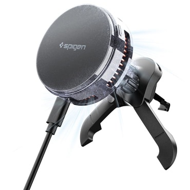 Prémium mágneses 25W-os, Qi 2.2 MagSafe autós tartó szellőzőrácsra Spigen „Essential Peltier” – fekete
