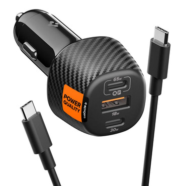 Spigen „Essential” 113W-os autós töltő két USB-C és egy USB-A csatlakozóval – fekete