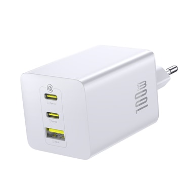 Fali töltőadapter 100 W, 2× USB-C és 1× USB-A, Baseus „EnerFill FE1” – fehér