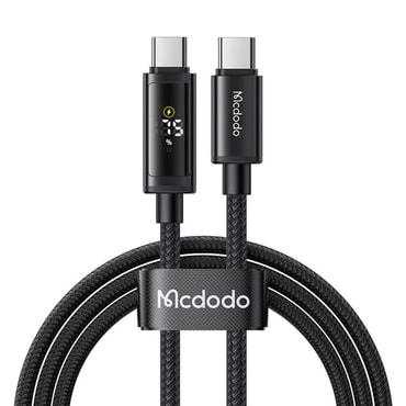 Fonott 100W USB-C - USB-C töltő- és adatkábel McDodo "CA-8000" LED kijelzővel - 1.2m - fekete