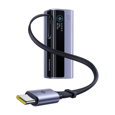 Baseus EnerGeek GR11 power bank - 20000 mAh, 145W, USB-C kihúzható kábel, TFT kijelző - szürke