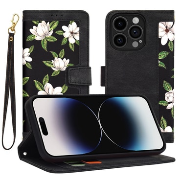 Nyitható tok Techsuit "FlipCraft" iPhone 14 Pro készülékekhez - flowers of the dawn