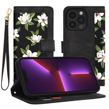 Nyitható tok Techsuit "FlipCraft" iPhone 13 Pro készülékekhez - flowers of the dawn