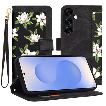 Nyitható tok Techsuit "FlipCraft" Samsung Galaxy S25 készülékekhez - flowers of the dawn