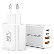 Techsuit PowerXQuad CH4 40W fali töltő - 2x USB-C PD, 2x USB-A - fehér
