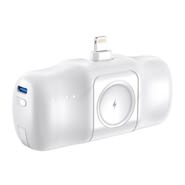 Wozinsky WF16-YLS 5000mAh power bank - 15W, beépített USB-C kábel, Apple Watch töltő - fehér