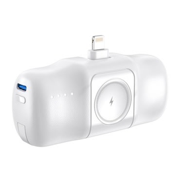 Wozinsky WF16-YLS 5000mAh power bank - 15W, beépített USB-C kábel, Apple Watch töltő - fehér