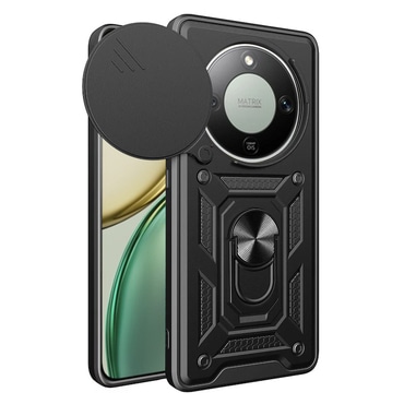 Strapabíró tok "MaX-Armor" gyűrűvel, fém lappal és hátsó kamera védelemmel Honor Magic8 Lite készülékekhez - army black