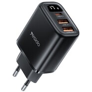 Yesido YC67 fali töltőadapter 2× USB-A és 1× USB-C kimenettel, 17W, három eszköz egyidejű töltéséhez, kábellel – fekete