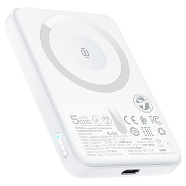 Acefast „M25” power bank USB-C kimenettel és 20W MagSafe vezeték nélküli töltéssel – 5000 mAh – fehér