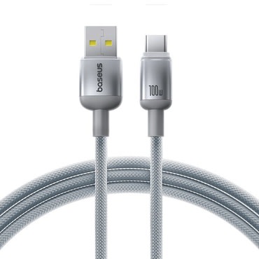 Baseus „Discolor” fonott töltő- és adatkábel USB-A-ról USB-C-re, 100W – 1m – ezüst