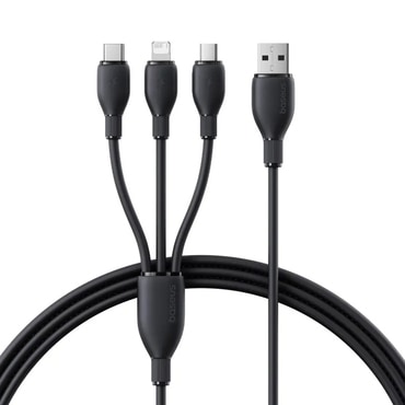 Baseus „Ultra Fast” töltőkábel – 3 az 1-ben, USB bemenetről USB-C, Lightning és Micro USB csatlakozók, 3.5A – 0.8 m – cosmic black