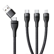 Baseus „Flash Series 3” 100W töltőkábel – 3 az 1-ben, USB és USB-C bemenetről 2x USB-C és Lightning kimenet, 1.5 m – fekete