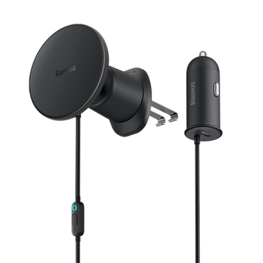 Baseus „C4014” mágneses autós telefontartó MagSafe vezeték nélküli töltéssel (15 W) és USB-A kimenettel (25 W), szellőzőrácsra – fekete