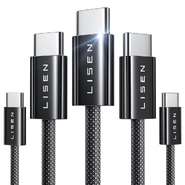 5 darabos USB-C - USB-C 60W fonott töltő- és adatkábel készlet különböző hosszúságban Lisen (2x 1m / 2x 2m / 1x 3m) - fekete