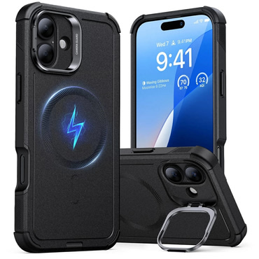 ESR Cyber Armor Kickstand hibrid tok iPhone 16 készülékhez - fekete