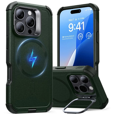 ESR Cyber Armor Kickstand hibrid tok iPhone 16 Pro készülékhez - green