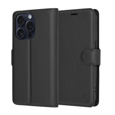 Nyitható tok Techsuit "Leather Folio" iPhone 15 Pro készülékekhez - fekete