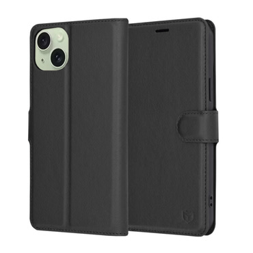 Nyitható tok Techsuit "Leather Folio" iPhone 15 Plus készülékekhez - fekete