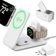 ESR "Premium Travel" vezeték nélküli töltőállomás - 3 az 1-ben, Qi2, 15W, USB-C - fehér
