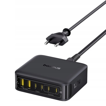 Fali töltő Baseus "EnerFill FH21" 120W 4x USB-C, 2x USB-A GaN technológiával és 1.5m kábellel - black