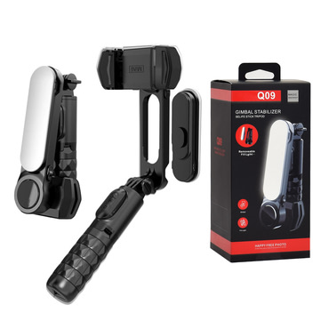 Önarckép bot Techsuit "Q09" gimbal stabilizátorral, LED lámpával és Bluetooth távirányítóval, 70cm - fekete