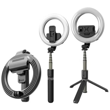 Önarckép bot Techsuit "L07" Bluetooth távirányítóval és gyűrűs lámpával, 90cm - fekete