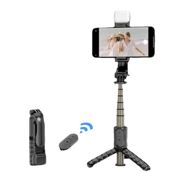 Önarckép bot Techsuit "Q10s" stabil állvánnyal, Bluetooth távirányítóval, LED lámpával és 360°-os forgatással, 70cm - fekete