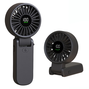 Mini kézi ventilátor Techsuit "A10" LED kijelzővel, USB-C töltéssel, 100 sebességgel, 5400RPM - fekete