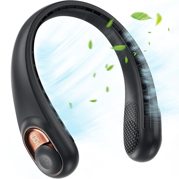 Hordozható nyakventilátor Techsuit "S9" digitális kijelzővel, 3 sebesség, 5200mAh - fekete