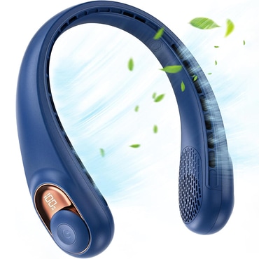 Hordozható nyakventilátor Techsuit "S9" digitális kijelzővel, 3 sebesség, 5200mAh - kék