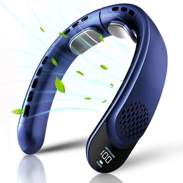 Hordozható nyakventilátor Techsuit "S8" digitális kijelzővel, 3 sebességgel, 4000mAh - kék