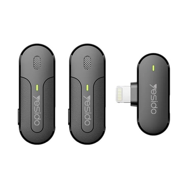 Vezeték nélküli lavalier mikrofon Yesido "KR16" - Lightning, 70mAh, 2.4GHz - fekete (2 darabos csomag)