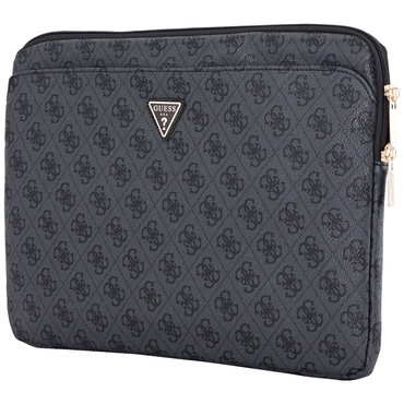 Táska Guess "Computer Sleeve 4G Triangle Logo" laptopokhoz és táblagépekhez 14"-ig, cipzárral és zsebbel, öko bőrből - black