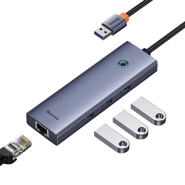 Hub postaja Baseus "UltraJoy Series" USB-A - 3x USB-A 3.0, RJ45, 100W készülékhez - space grey