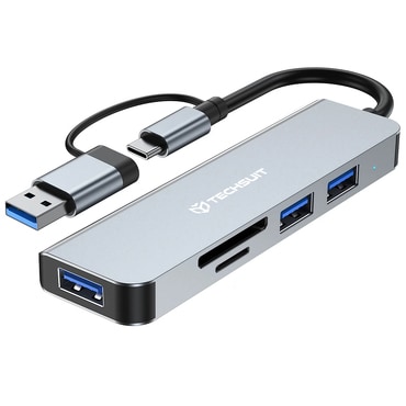 Hub állomás Techsuit "DataBridge 5v1 (H7)" USB-C - USB-A 3.0, 2x USB-A 2.0, SD/TF - gray