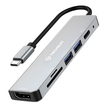 Hub postaja Techsuit "TurboChargeX 6v1 (H5)" USB-C - 2x USB-A, USB-C, HDMI, TF/SD kártya, PD100W, 4K 30Hz-nél - gray