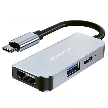 Hub postaja Techsuit "TurboChargeX 3v1 (H4)" USB-C - USB-C, USB, HDMI, 4K pri 30Hz, PD87W készülékhez - gray