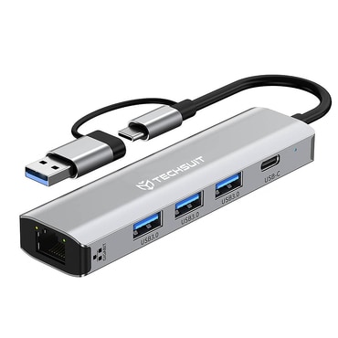 Hub állomás Techsuit "BoostNetLink 5v2 (H3)" USB, USB-C - 3x USB-A, 1x USB-C, Ethernet RJ45, 1000Mbps - gray
