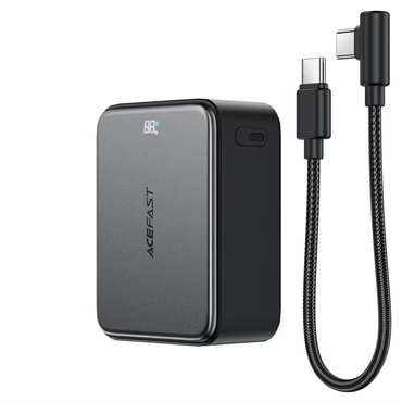 Hordozható töltő Acefast "M28" 10000mAh, 22.5W, 2x USB-C kábellel, gyors töltéssel, USB-A csatlakozóval és kijelzővel - black
