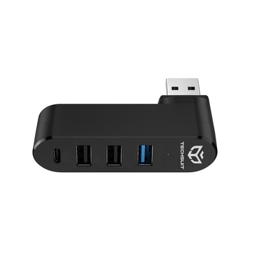Hub állomás Techsuit "SplitterNode 4v1 (H17)" USB-A - 3x USB-A, 1x USB-C, 5Gbps, 180° forgatás - fekete