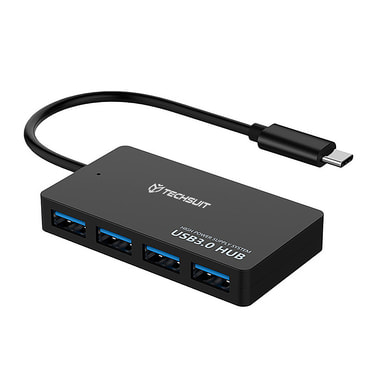 Hub postaja Techsuit "QuantumNode 4v1 (H16)" USB-C - 4x USB-A 3.0, ABS - fekete