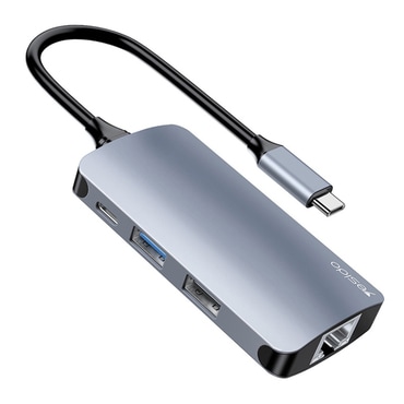 Hub postaja Yesido "HB15" USB-C - 2x USB-A, 1x USB-C, 1x SD, 1x TF, 1x RJ45, PD80W, 1000Mbps - szürke