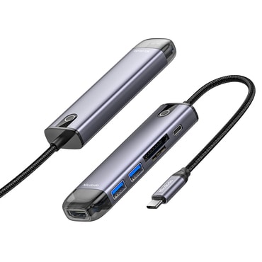 Hub állomás Mcdodo "HU-7740" 6v1 USB-C - 2x USB-A 3.0, 1x HDMI 4K 30Hz-nél, 1x USB-C, 1x SD, 1x TF, PD100W - gray