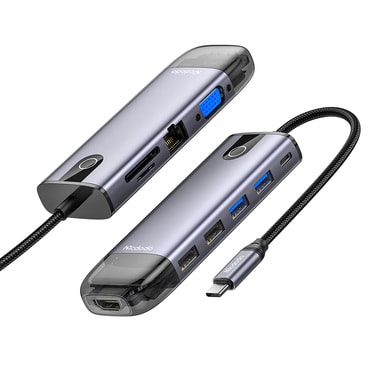 Hub állomás Mcdodo "HU-7420" 10v1 USB-C - 2x USB-A 2.0, 2x USB-A 3.0, 1x HDMI 4K, 1x VGA, 1x LAN, 1x SD, 1x TF, PD100W, 5Gbps - gray