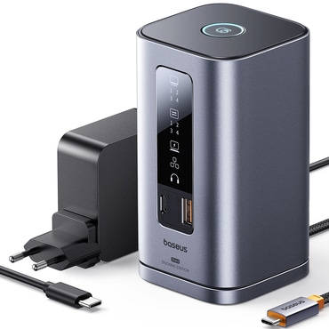 Hub postaja Baseus "Spacemate Series 11v1" USB-C - 2x USB-C, 3x USB-A, 2x HDMI, 2x DisplayPort, 1x RJ45, 1x 3.5mm jack, PD100W, Triple 4K Display, 10Gbps - space grey
