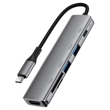 Hub állomás Acefast "J18 6v1" USB-C - 2x USB-A 3.0, 1x USB-C PD 90W, 1x HDMI 4K, 1x SD, 1x TF - metal gray