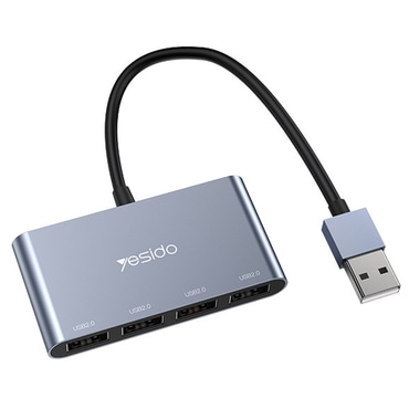 Hub postaja Yesido "HB12" 4v1 USB-A - 4x USB-A 2.0, 480Mbps, 15cm - szürke