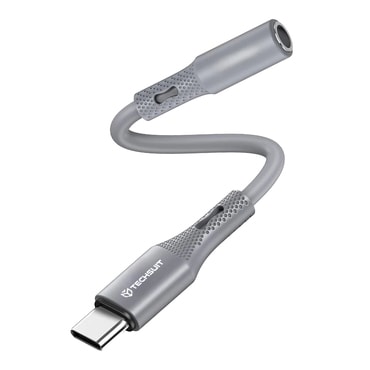 Audio kábel Techsuit "SoundFleX AC1" Hi-Fi minőség, DAC chip, 0.1m USB-C - AUX 3.5mm - szürke