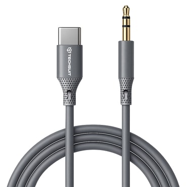 Audio kábel Techsuit "SoundFleX AC4" Hi-Fi minőség, DAC chip, 1m USB-C v AUX 3.5mm - szürke